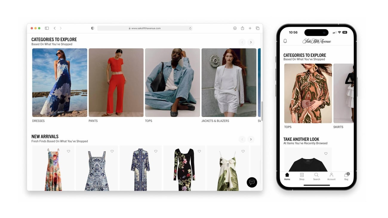 Saks personalized homepage