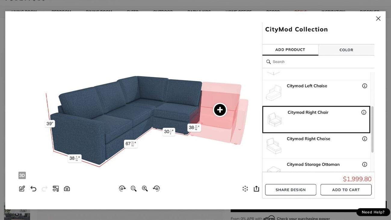 City Furniture sectional configurator