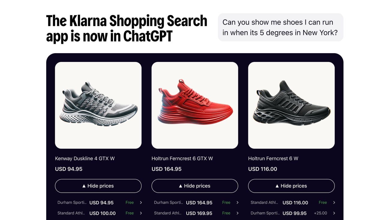 Klarna shopping search