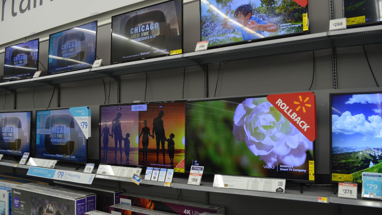 Columbus,Ohio/USA March 30,2019:  Walmart is the largest consumer retail chain in the country.  Various brands of HDTV's shown here in the Entertainment Department. ; Shutterstock ID 1358660192