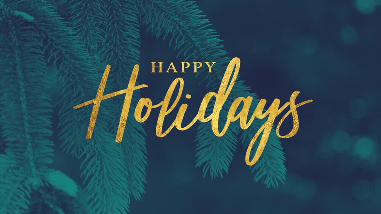 Gold Happy Holidays Christmas Calligraphy Script with Tree Evergreen Background; Shutterstock ID 1561910815
