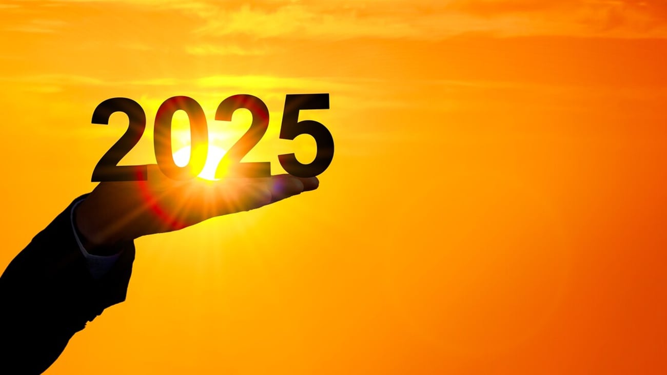 Man hand on sunset sky with number 2025 new year background. Happy new year and holiday concept. 2025 New Year at sunset. Silhouette 2025 with sun rays at sunrise. welcome beginning new year 2025; Shutterstock ID 2506935389