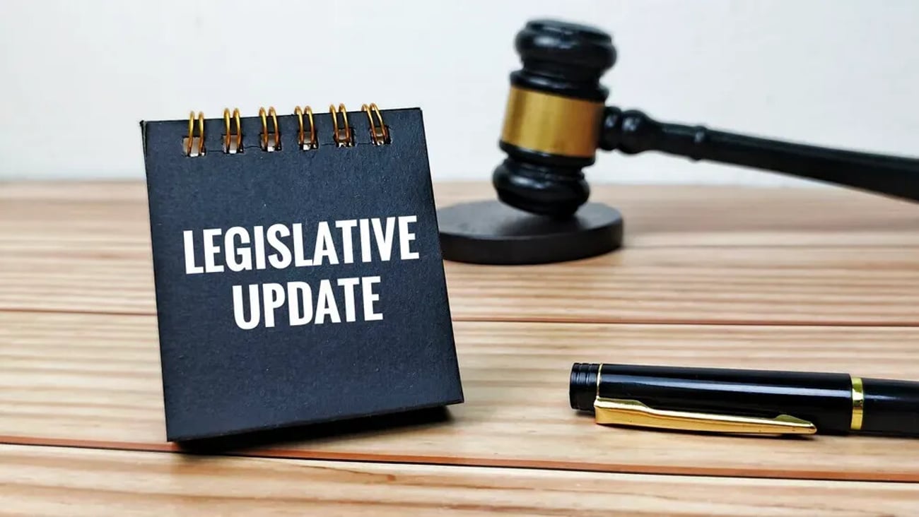 Legislative Update Text on Black Notepad with Judge Gavel and Pen on Wooden Table Representing Law Amendments Policy Change Governance. ; Shutterstock ID 2775431147
