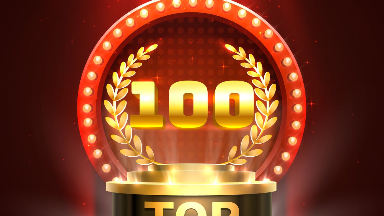 Top 100 best podium award sign, golden object. Vector illustration; Shutterstock ID 1546481960