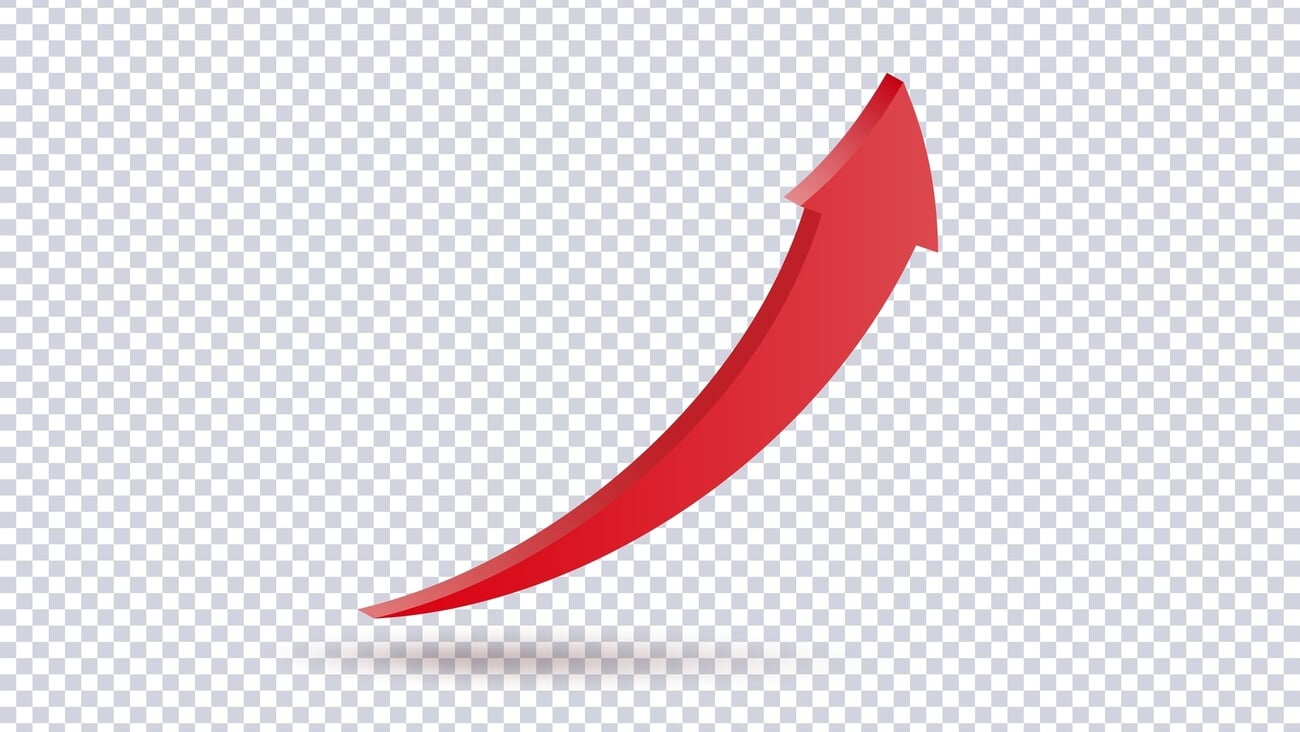 Growing Red Arrow up. Concept of sales symbol icon with realistic 3d arrow moving up. Growth chart sign. Flexible arrow indication statistic. Trade infographic. Profit arrow Vector illustration; Shutterstock ID 2175843899