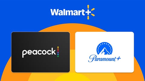 Walmart+, Peacock, Paramount+ logos
