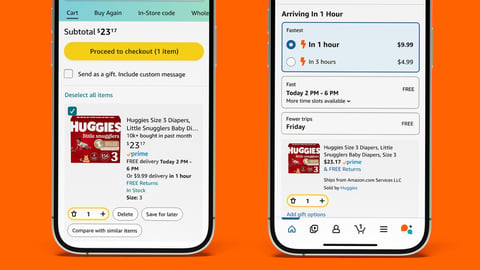 Amazon one-hour and three-hour delivery.