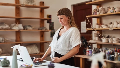 Woman in store with laptop