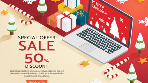 Christmas shopping online on laptop decorate with christmas tree gift box star. Christmas sales and offers on web banners. isometric vector illustration.; Shutterstock ID 2037336611