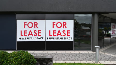 For lease signs on a commercial building; Shutterstock ID 2261730797