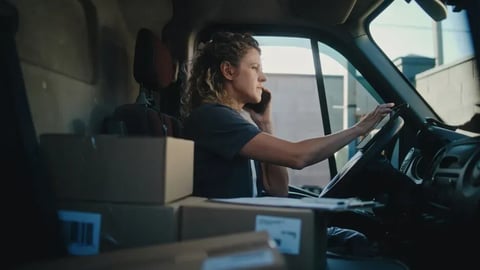 Female Product Supplier in Truck with Cardboard Boxes Using Tablet Computer, Talking by Phone. Female Driver Working in Express Delivery Service, Delivering Online Orders, E-Commerce Goods, Food.; Shutterstock ID 2648223817