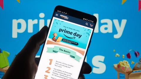 MONTREAL, CANADA - JULY 11, 2019 : Amazon prime day instruction on how to shop like a pro on a cell phone. Amazon Prime Day is the retailers big members-only summer sale in month of July each year; Shutterstock ID 1450023299