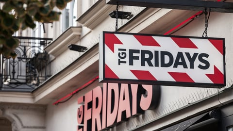 PRAGUE, CZECHIA - NOVEMBER 1, 2019: TGI Fridays logo in front of their restaurant for Prague. TGI Fridays is an American multinational chain of casual dining restaurants...; Shutterstock ID 1692745111