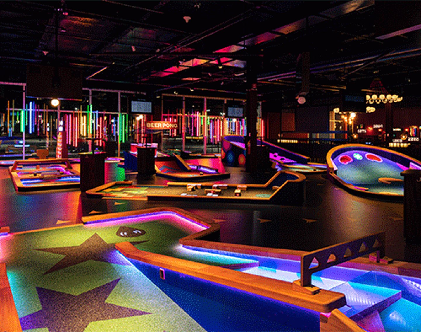 Puttschack destinations combines tech-infused mini-golf with food and drink in a high-energy environment.