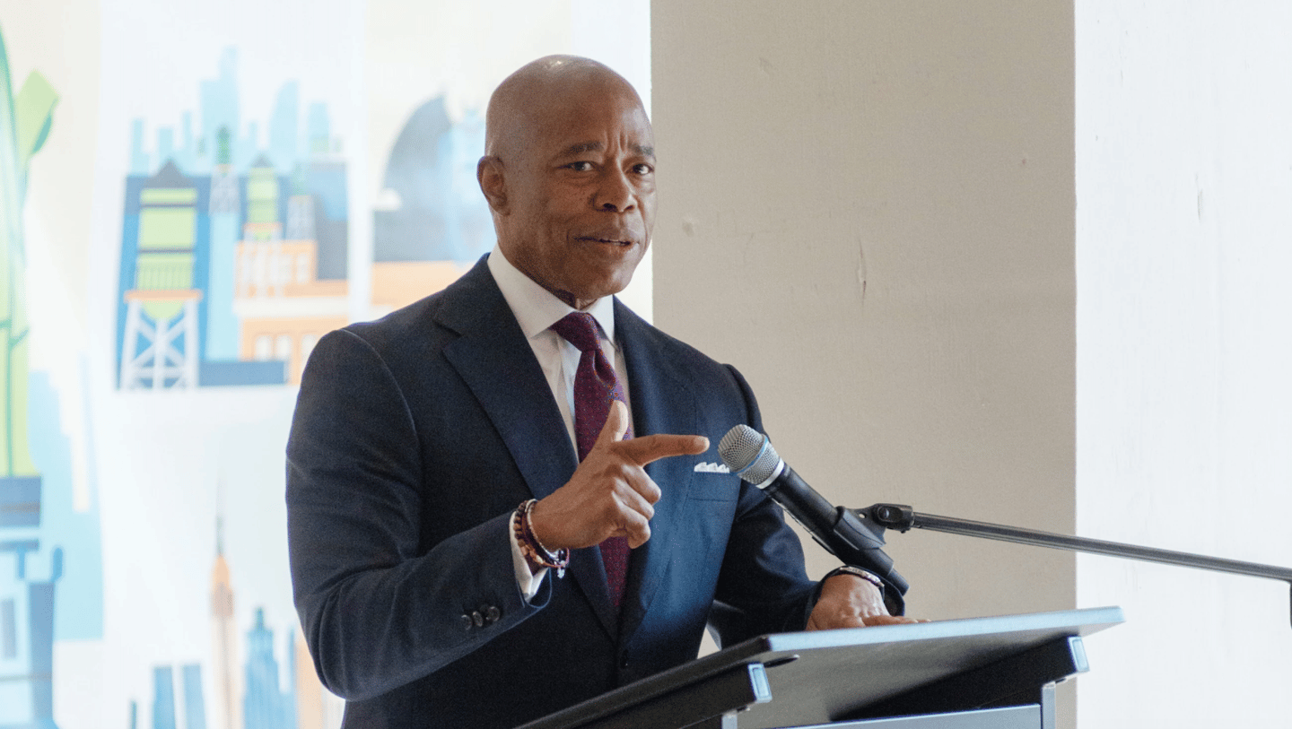 New York City Mayor Eric Adams delivered remarks at  the official opening of Amazon’s New York tech hub. (Photo by Hollis Johnson)