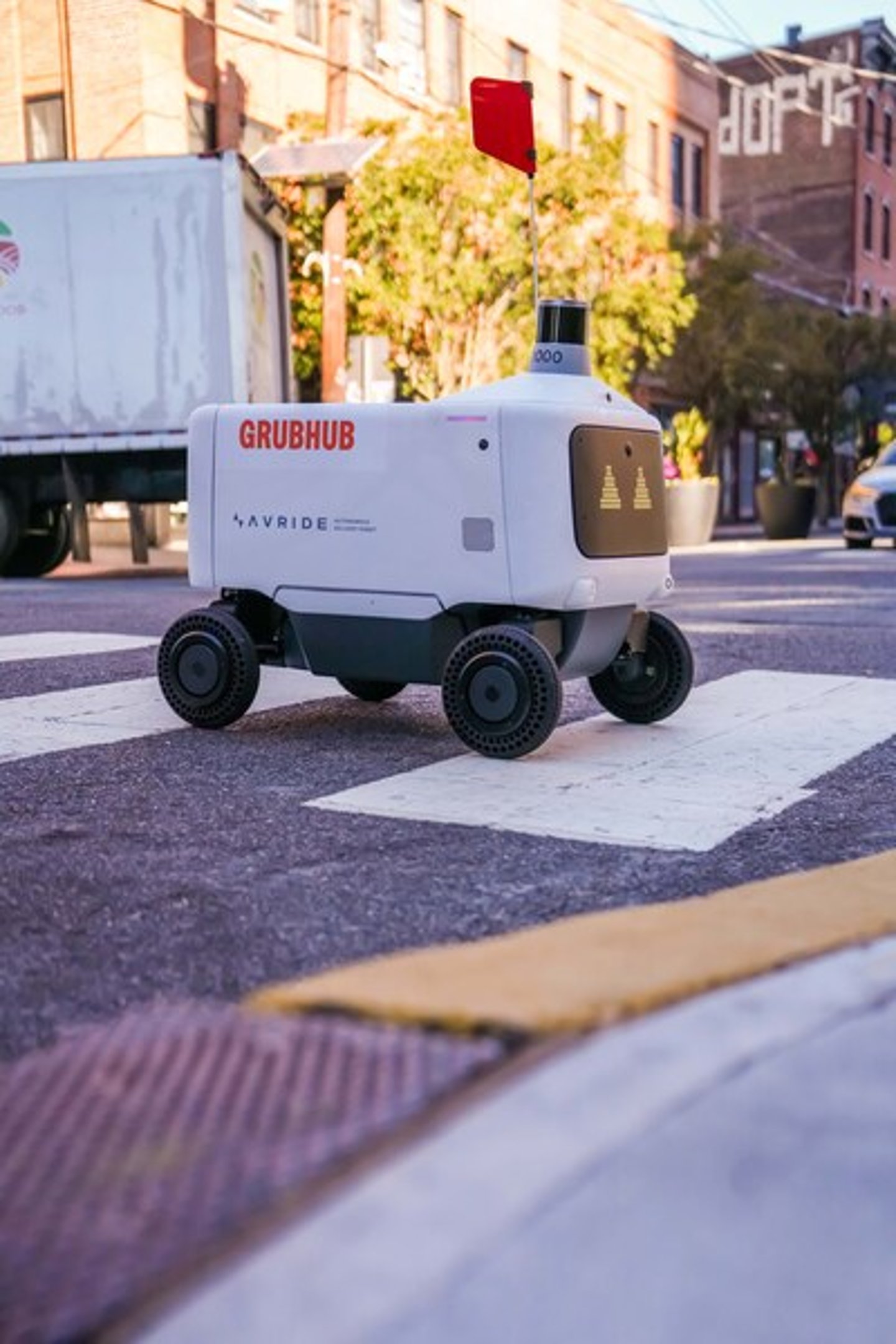 A Grubhub Avride delivery robot
