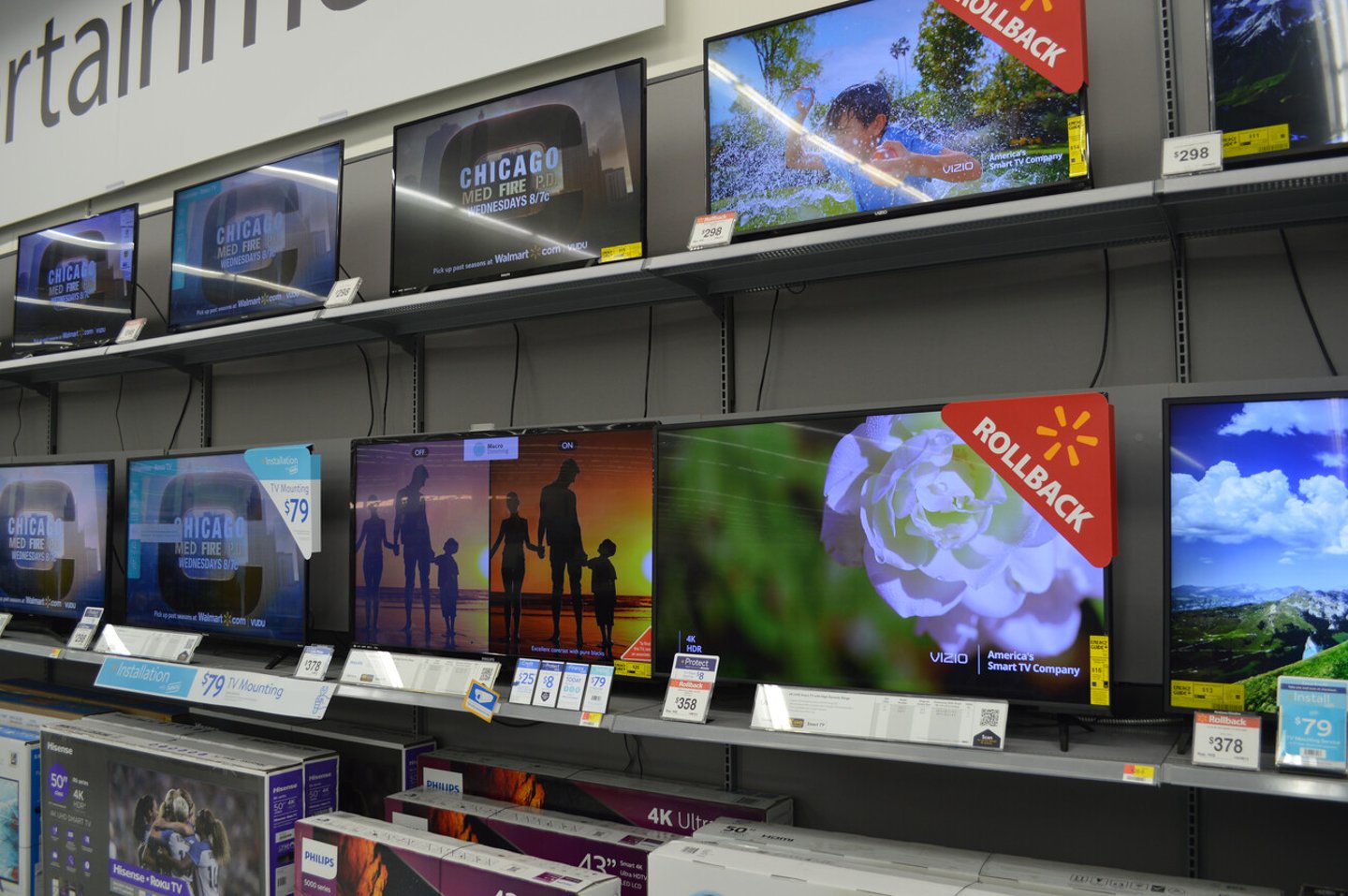 Columbus,Ohio/USA March 30,2019:  Walmart is the largest consumer retail chain in the country.  Various brands of HDTV's shown here in the Entertainment Department. ; Shutterstock ID 1358660192