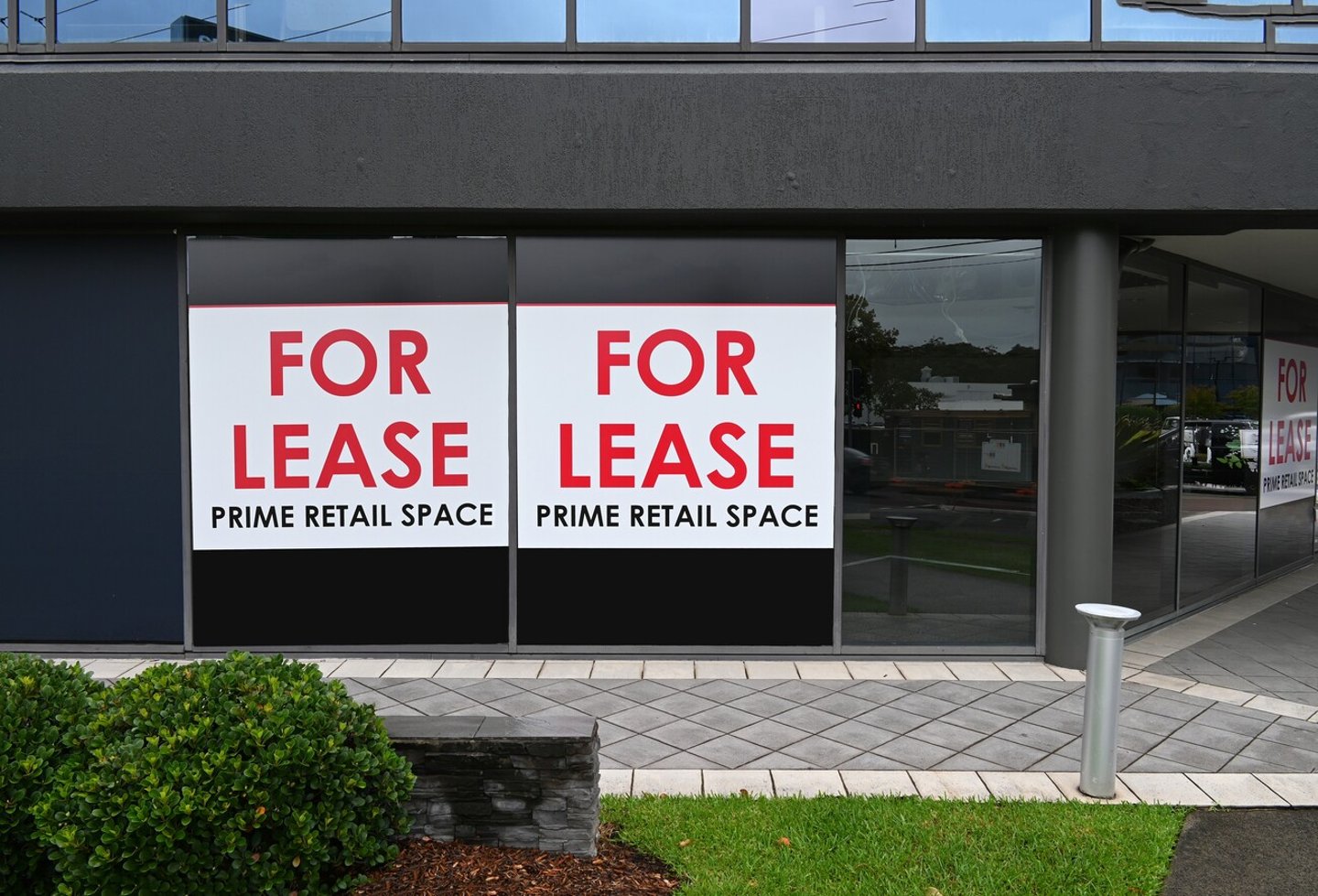 For lease signs on a commercial building; Shutterstock ID 2261730797