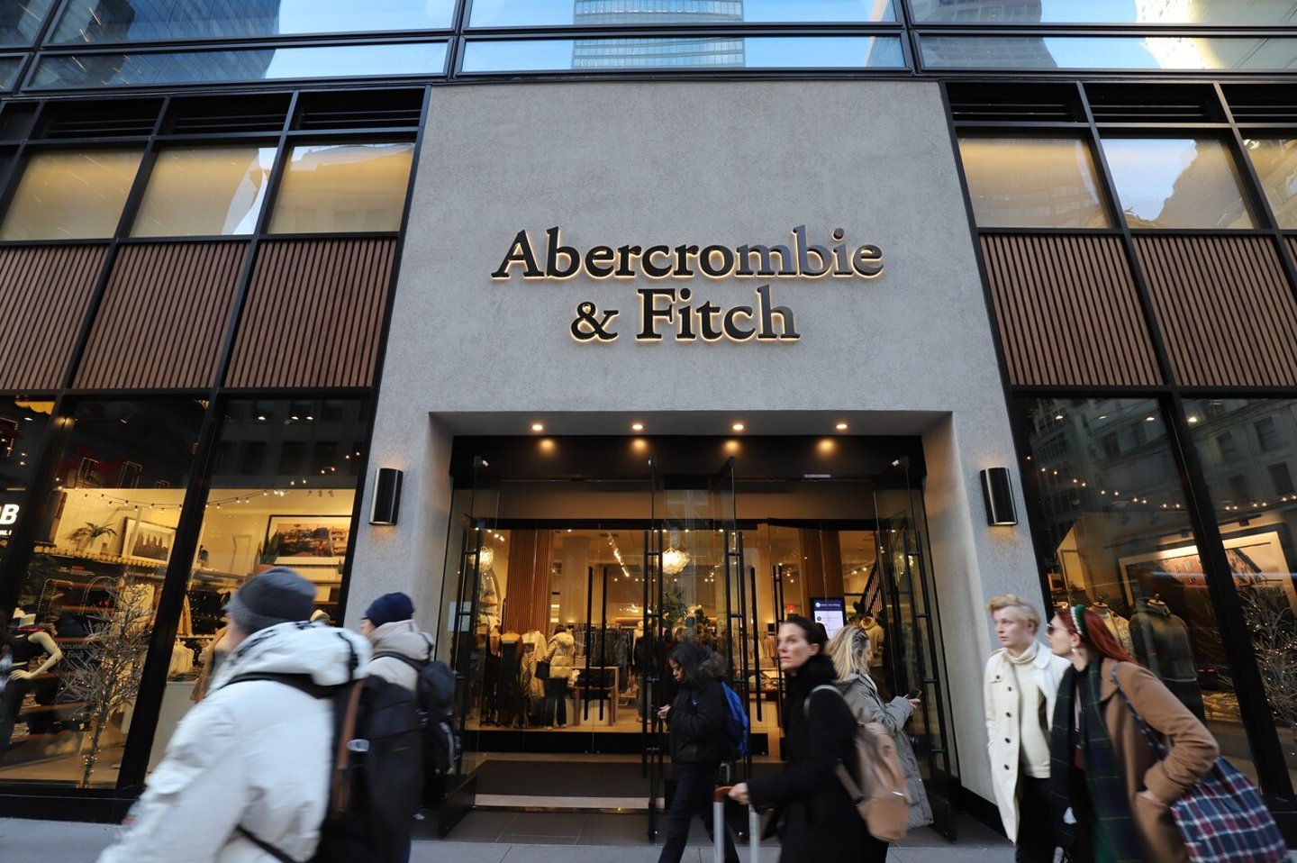 New York City December 12 2023: Abercrombie and Fitch Storefront Fifth Avenue Manhattan; Shutterstock ID 2400030765
