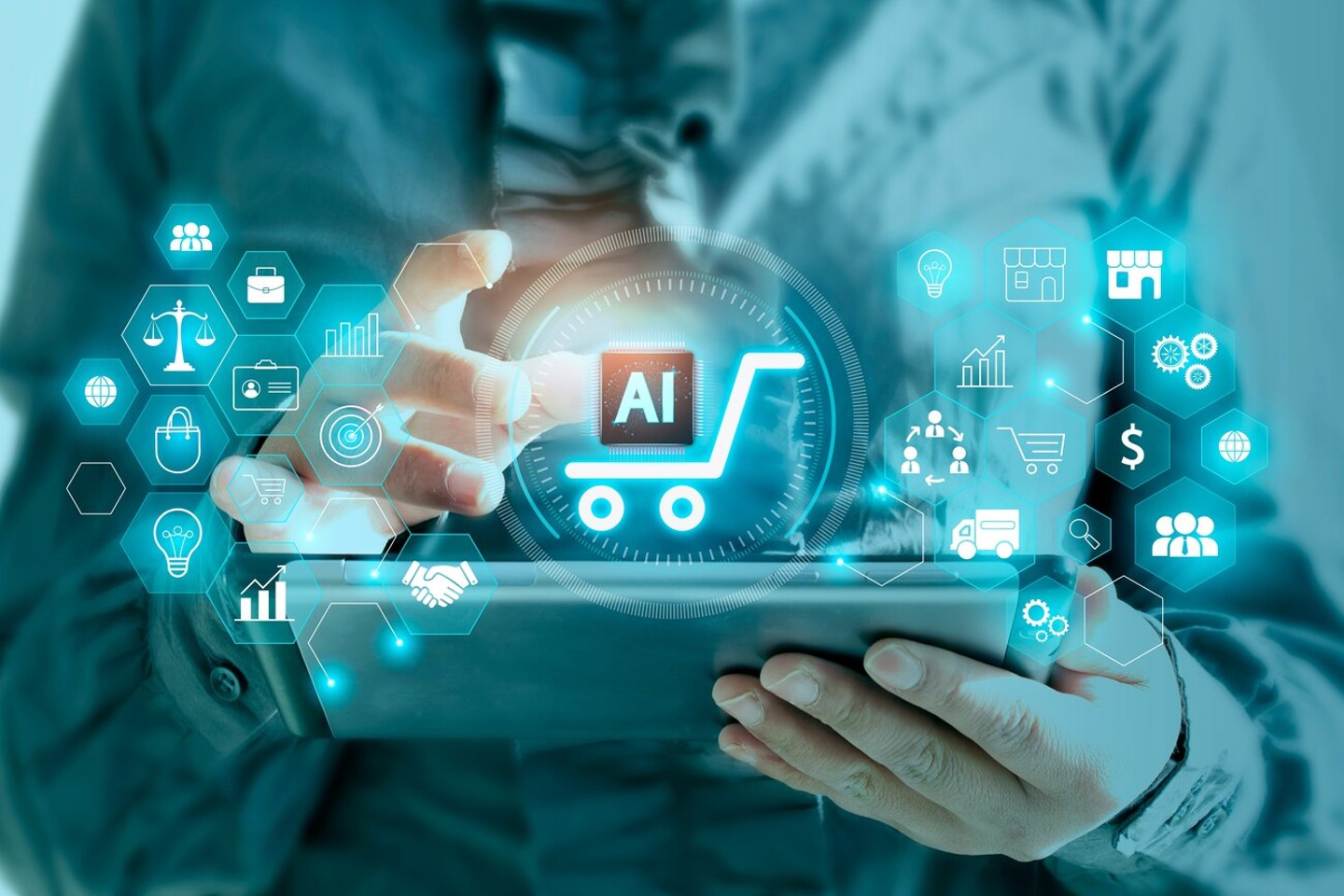 Marketing concept with artificial intelligence, new market research paradigms, business development system with ai. Modern digital technology to sell with AI.; Shutterstock ID 2418933683