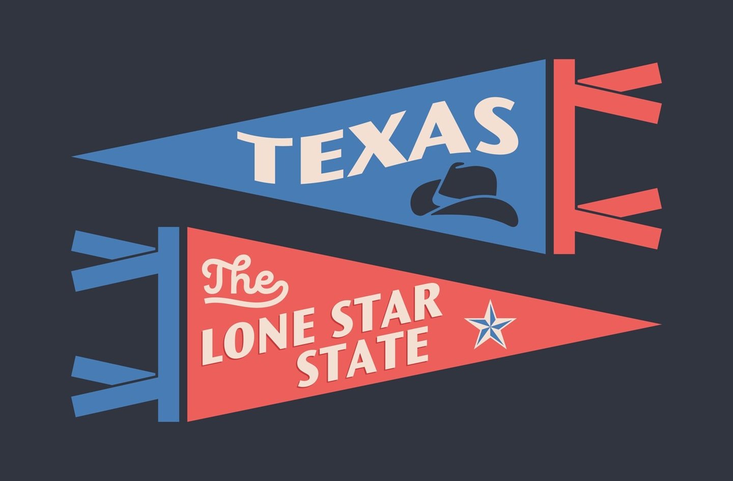 Set of Texas pennants. Vintage retro graphic flag, pennant, star, sign, symbols of USA. The Lone Star State.; Shutterstock ID 2433516553