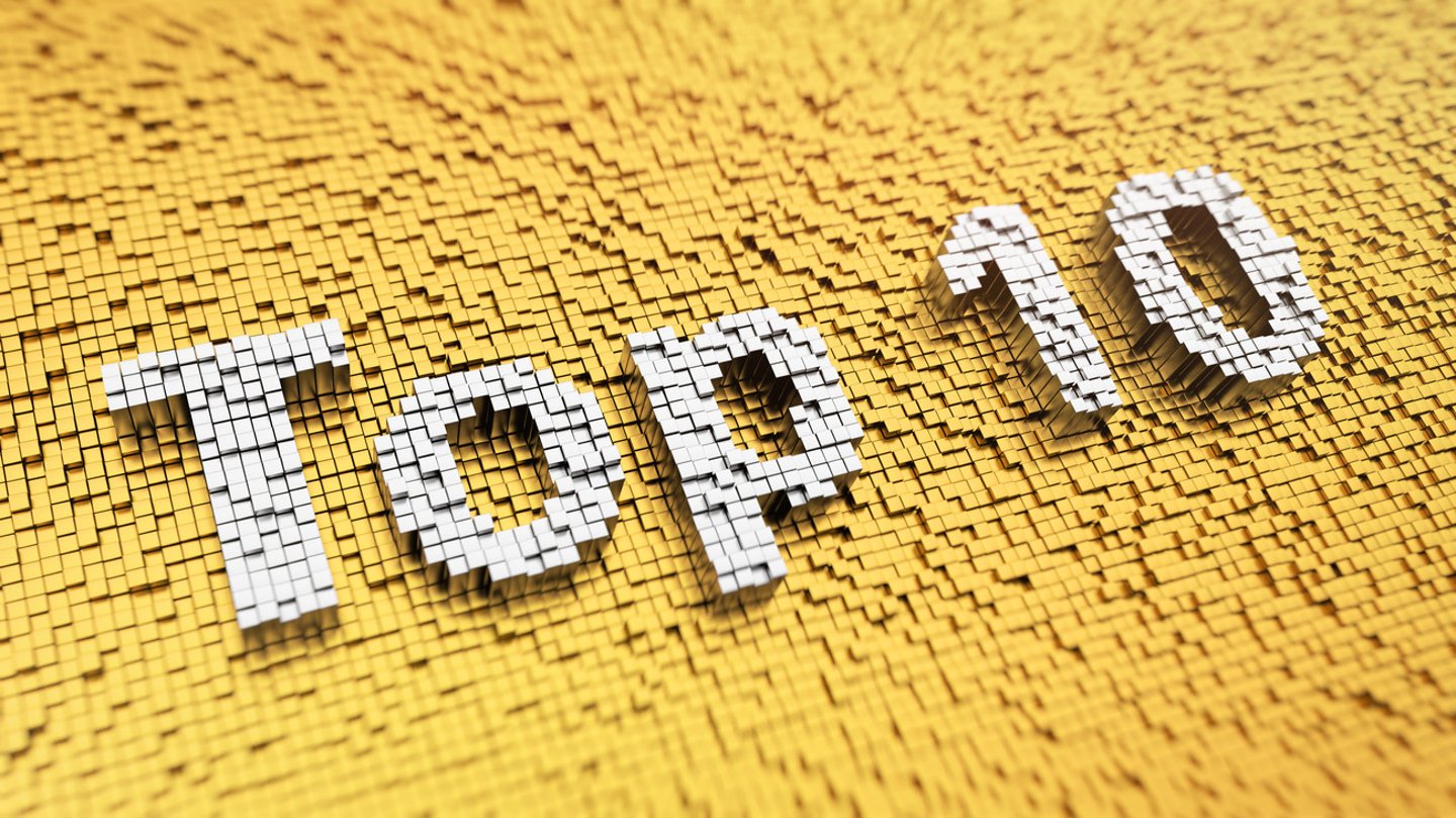 Pixelated word 'Top 10' made from cubes, mosaic pattern; Shutterstock ID 250974553