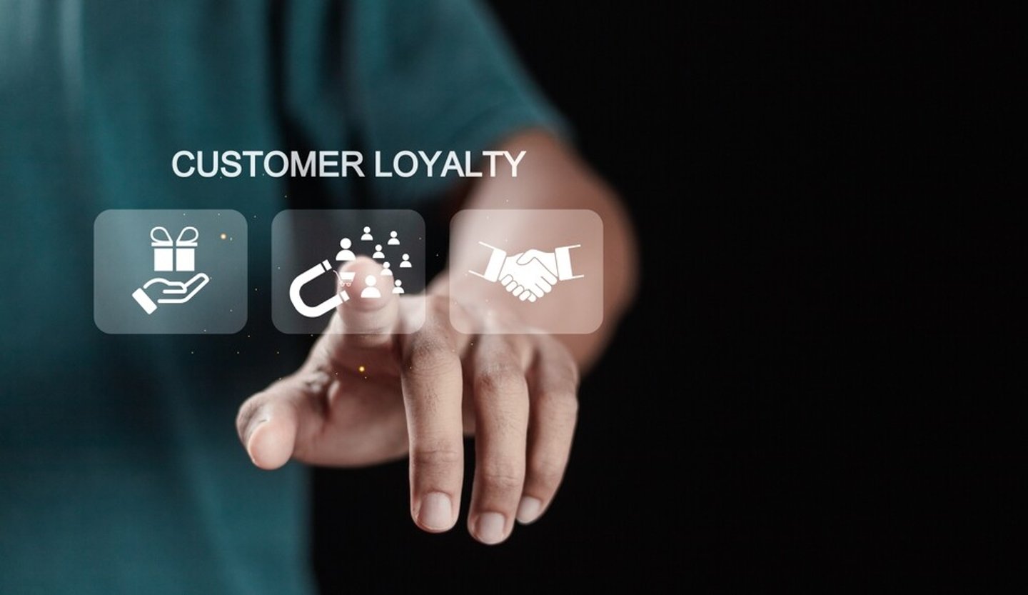 Customer loyalty concept, good relationship between customers and brands. Person touching customer loyalty icons on virtual screen for building loyalty and retention.; Shutterstock ID 2518077529