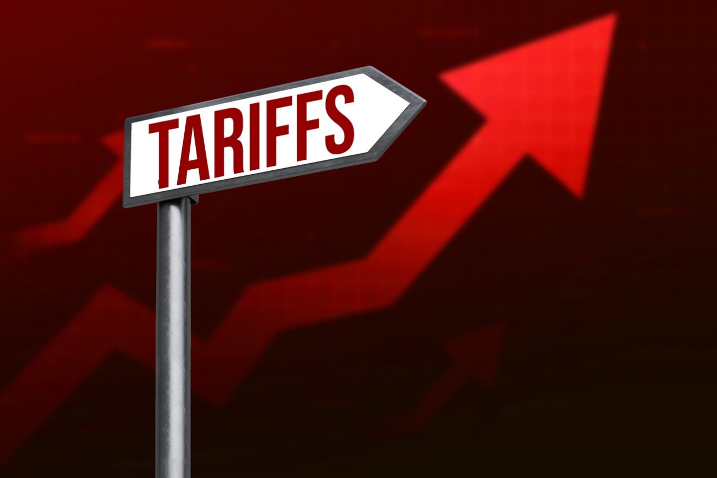 Tariffs increasing concept with Red graph in the backdrop of a signboard.; Shutterstock ID 2551058425