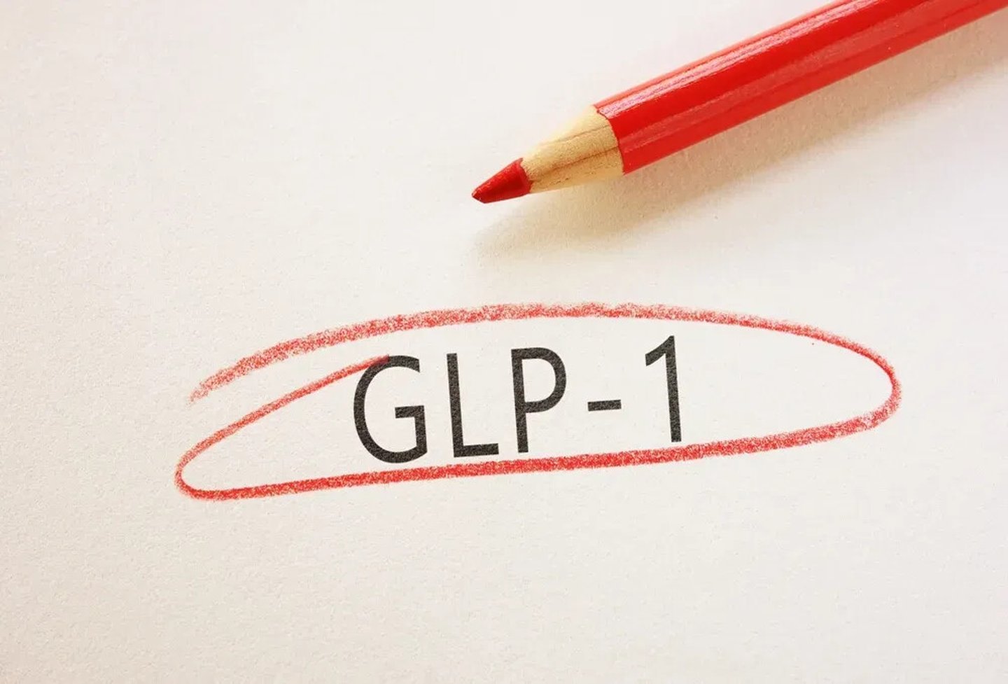 GLP-1 text circled in red pencil on textured paper ; Shutterstock ID 2630271615
