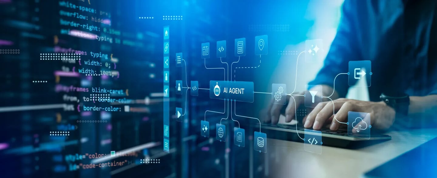 AI workflow automation concept. Businessman using AI Agent with coding flow process technology. Software interface nodes and triggers data tools for artificial intelligence and digital transformation; Shutterstock ID 2798122797