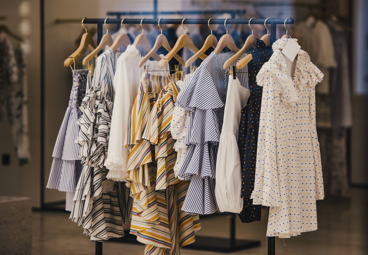 Fashionable clothes in a boutique store in London.; Shutterstock ID 589577570