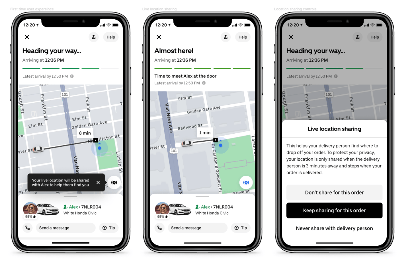 Uber Eats live location sharing