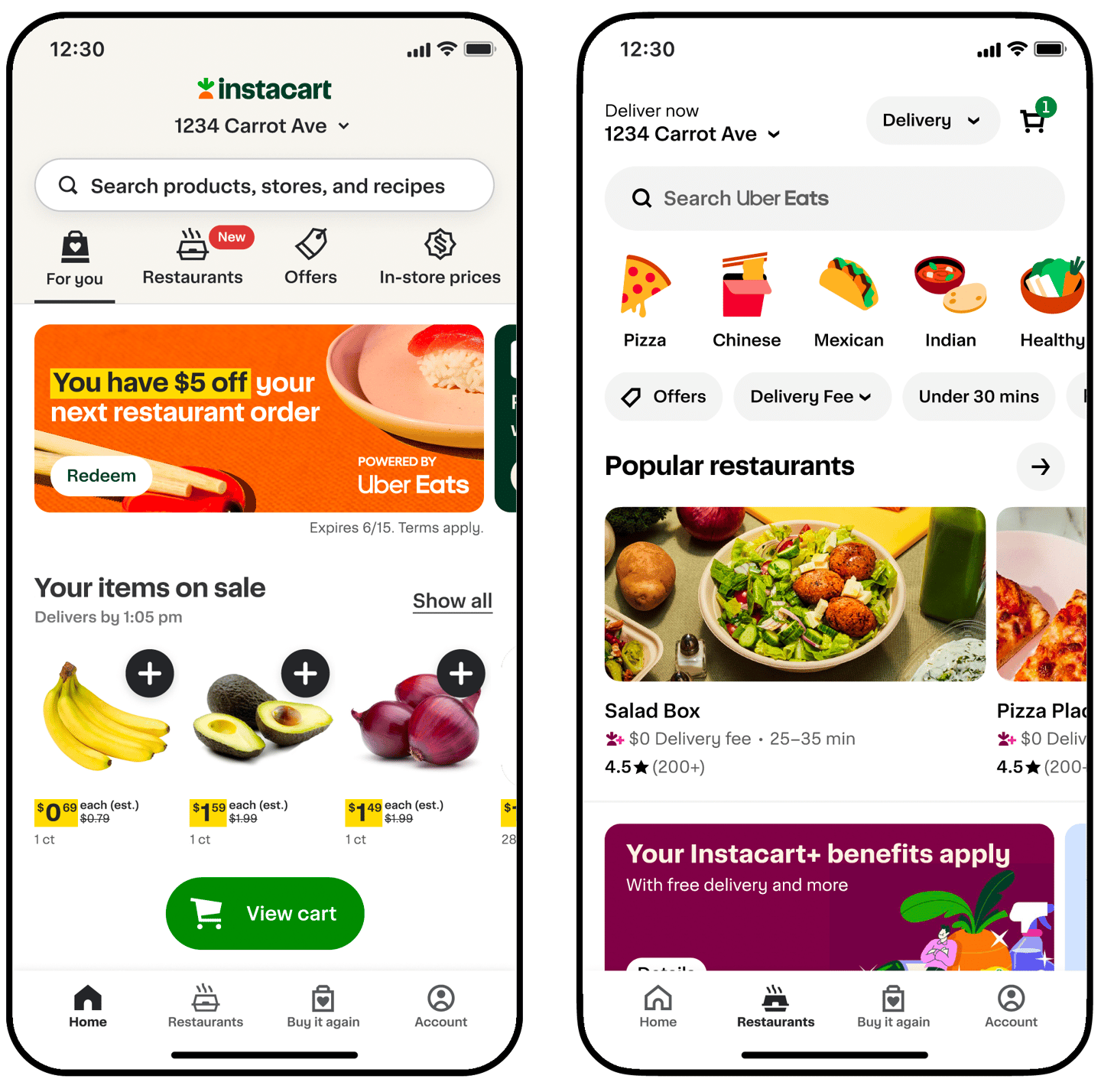 Instacart Uber partnership mobile screens (Image: Instacart)