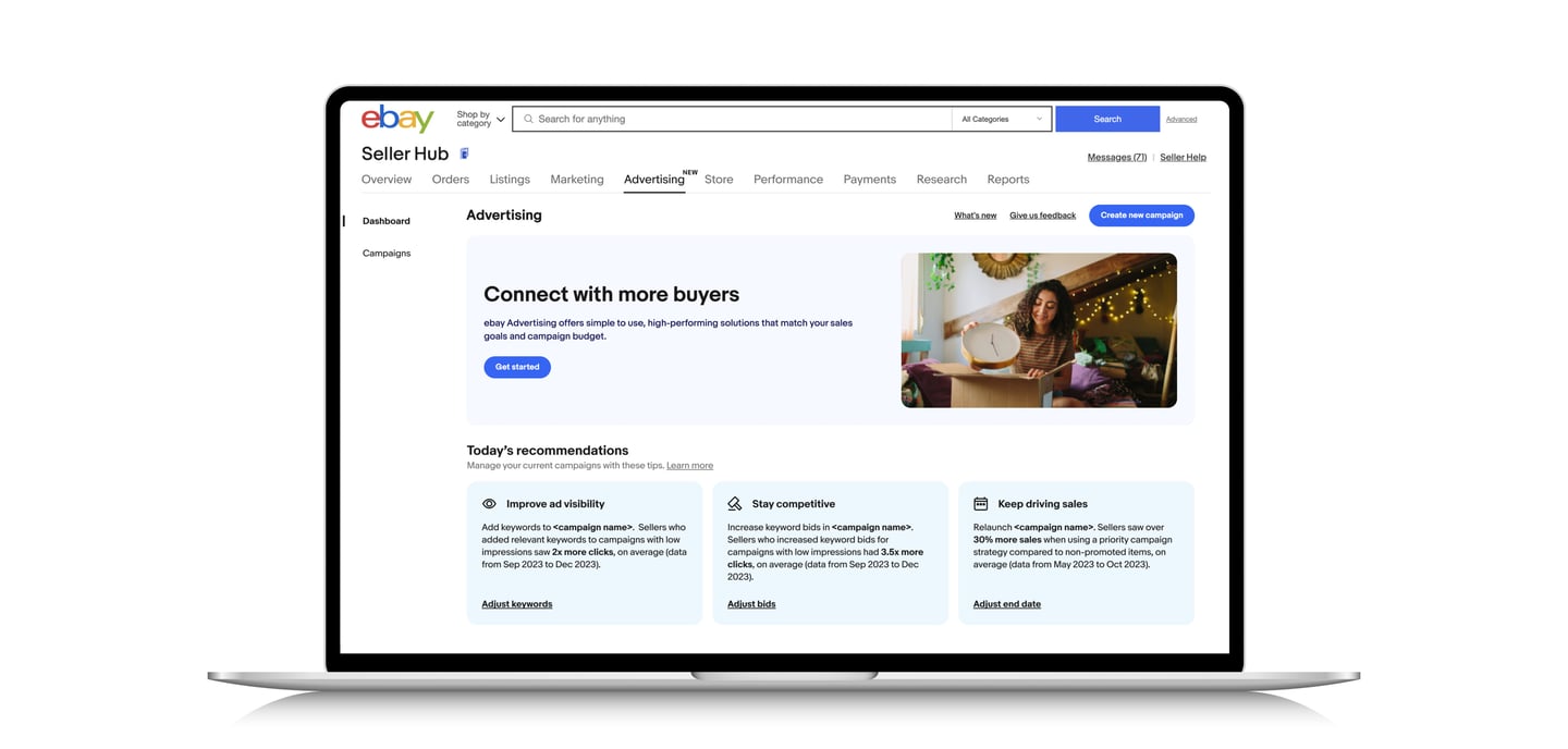 eBay ad dashboard