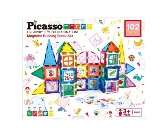 PicassoTiles 102-Pc. Magnetic Tile Construction Play Set