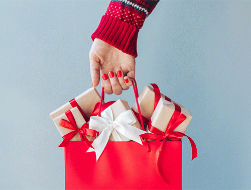 holiday shopping bag with gifts