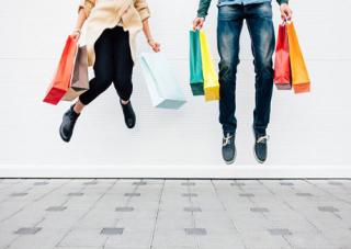 Shoppers leaping