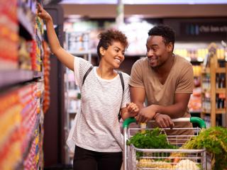 Couple grocery shopping