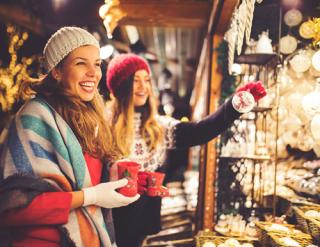 young girls christmas shopping