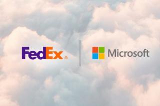 FedEx and Microsoft logos with clouds