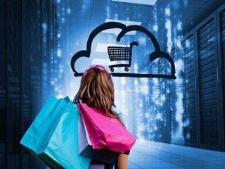 woman looking at shopping cart in cloud