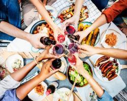 Hands on restaurant table