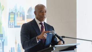 New York City Mayor Eric Adams delivered remarks at the official opening of Amazon’s New York tech hub. (Photo by Hollis Johnson)
