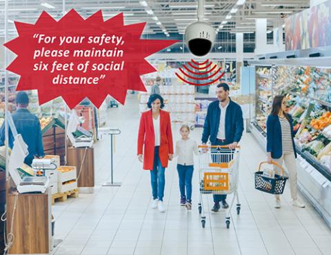grocery shoppers with alarm sounding to back up.