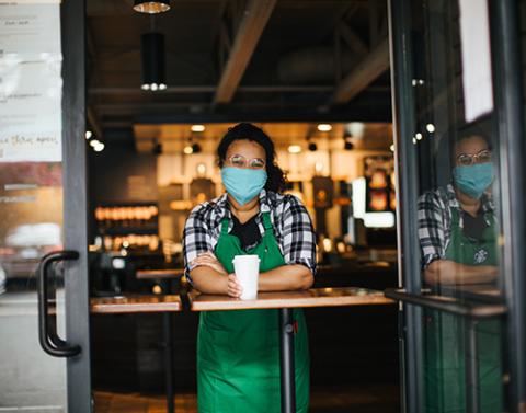 Starbucks employee with mask