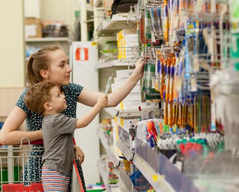 mom and son back-to-school shopping