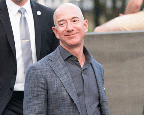 Jeff Bezos arrives at the Statue Of Liberty Museum Opening Celebration at Battery Park